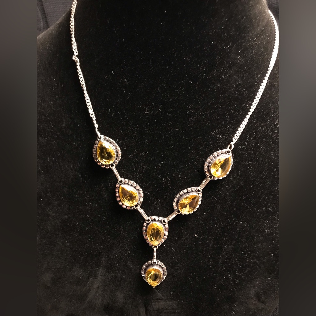 Citrine Stamped 925 Sterling Silver Necklace